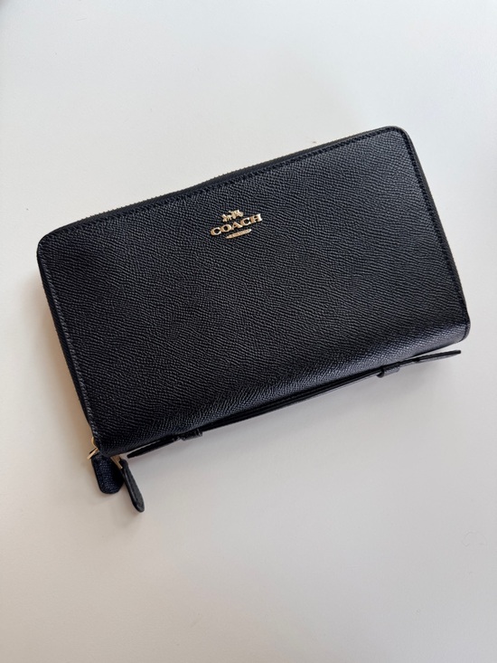 Coach Handbags - Coach Black Leather Double Zip Wristlet Wallet New With Tags Gold Hardware